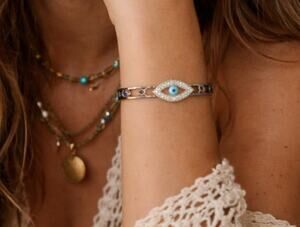 Stainless Steel Silver Evil Eye Boho Bangle New